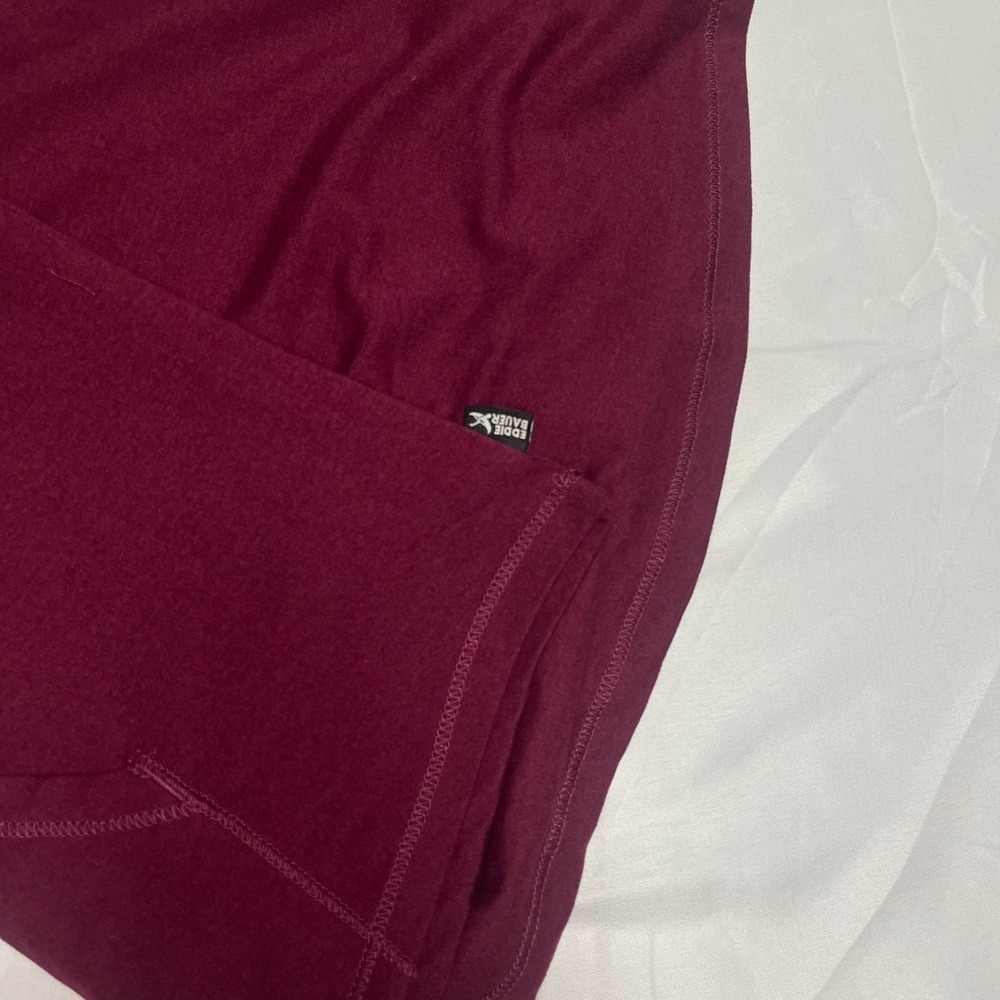 Eddie Bauer Womens Burgundy Funnel Neck Long Sleeve Active Top Kangaroo Pocket - Picture 7 of 9